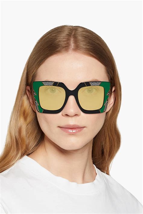 gucci white acetate retro sunglasses|gucci crystal embellished sunglasses.